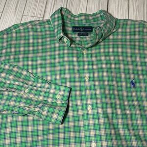 Ralph Lauren Blake Button Down Shirt Men’s Large Green Blue Plaid Cotton